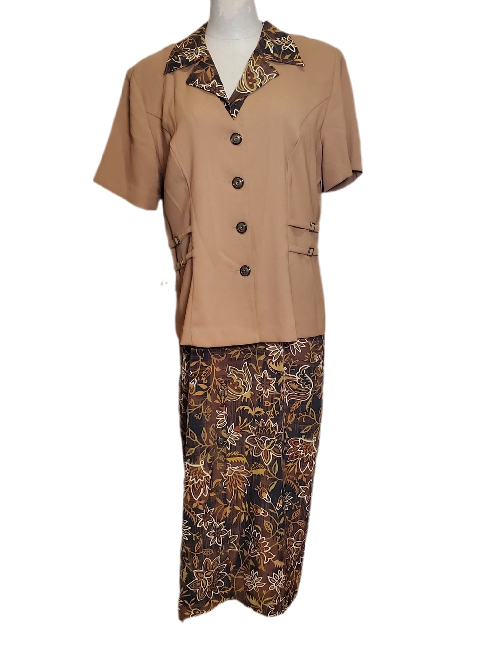 R&K Two-Piece Brown Floral Dress & Jacket Set Sz 10
